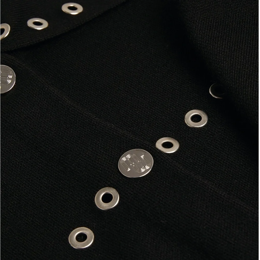 MAJE Knitted Eyelet Black Oversized Over Shirt with Silver Hardware Size: 2